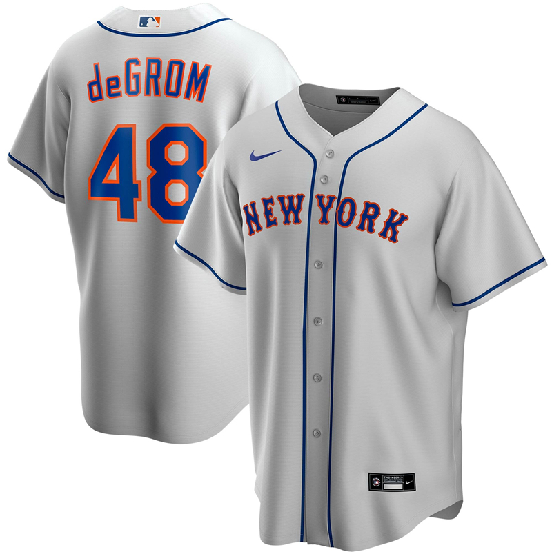 2020 MLB Men New York Mets 48 Jacob deGrom Nike Gray Road 2020 Replica Player Jersey 1